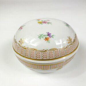 Kaiser Germany Rheinsberg Floral Round Porcelain Trinket Box With Gold Accents